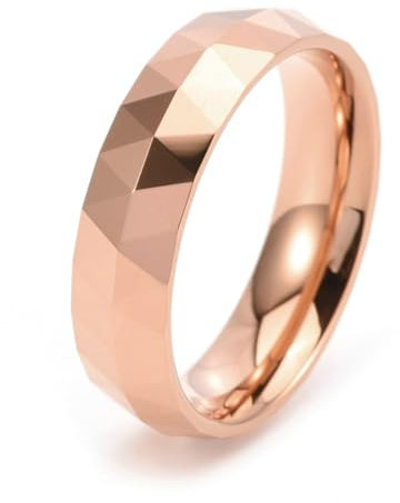Wycian Bague Simple, Bague Rose Gold Acier Tungstène Taille 59 6mm Plaid à Losanges Personnalisé pour Ceramique