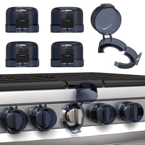Stove Knob Safety Covers Child Proof Oven Gas Stove Knob Covers for Child Safety, Heat-Resistant, Easy Installation, Baby Proofing Kitchen Gas Range Oven Knobs Locks, Black, 5 Pack