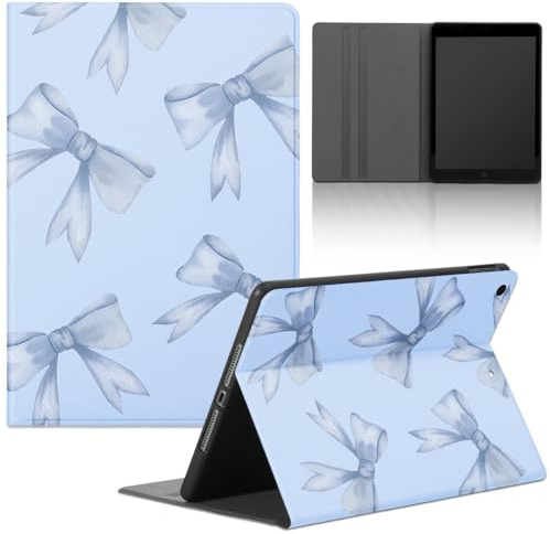 Stradvnaly Tablet Hülle für Amazon Fire HD 8 Tablet 10,1(2018, 2017, 2016, 8,/7,/6, Generation),Niedlich Cartoon Blaue Schleife mit Blauem Hintergrund Muster Schutzhülle PU Leder Flip Stoßfest Case