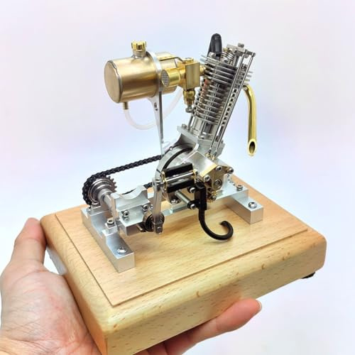 RCXTechPro 2.1CC Mini Motor Modellbausatz, Vertikales Luftgekühltes Einzylinder Viertakt Benzin Tischmodell mit Pedalstart Und Kettenantrieb, Physikexperiment für Erwachsene