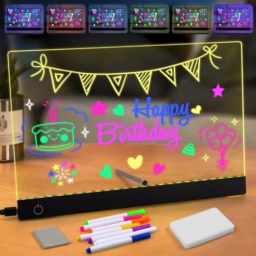 LED Tafel Kinder,Schreibtafel kinder,30x20 cm LED anzeigetafel，Einschließlich 7 Textmarker, Große Geschenkwahl für, Haus, Büro und Feiertagsdekorationen