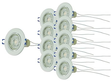 Rolux LED Einbaustrahler GU10 230V dimmbar 6,2W = 50W Halogen – warmweiß 2700K – 1/5/10er Set – Farben: Matt-Chrom, Chrom, Weiß – LED Deckenstrahler (Weiß, 10er Set)