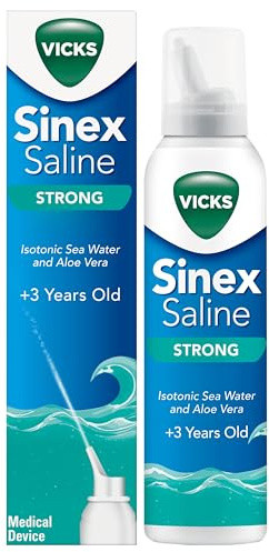 Vicks Sinex Strong Saline Nasal Spray – 3in-1 Action: Cleans, Removes Mucus & Helps to Improve Breathing, with Isotonic Sea Water and Aloe Vera – Suitable from 3 Years+ -120ml