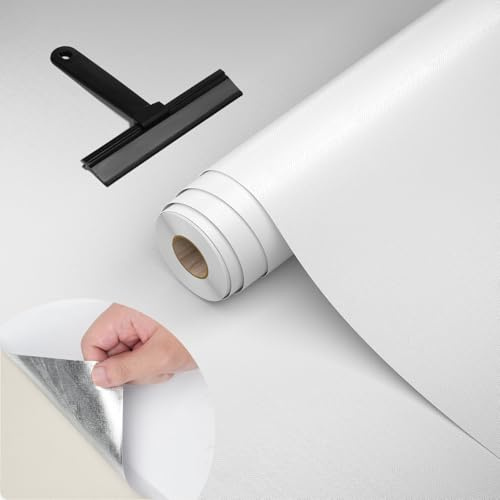WADILE Peel and Stick Wallpaper 40cm x 200cm Silver Aluminum Foil Backing, Waterproof Self Adhesive Wall Paper for Kitchen Countertops Cabinets Backsplash Home Decor – with Squeegee
