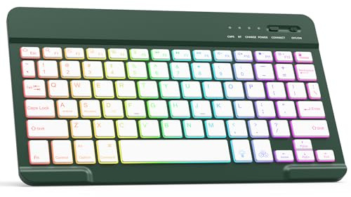 HZD Bluetooth Keyboard, iPad Tablet Rechargeable Wireless Keyboard, QWERTY | Quiet Portable Compatible Windows/Android/iOS for iPad, iPhone, Samsung, Lenovo, Huawei (Dark Green)