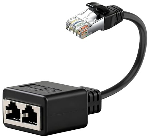 1 to 2 Port Ethernet Splitter, High Speed RJ45 Network Ethernet Adapter Splitter Male to 2 Female LAN Network Extender Internet Connector with 32cm Extension Cable for Cat5, Cat5e, Cat6, Cat7