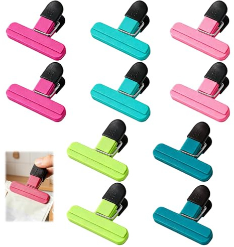 10 clips plástico 5 colores para bolsas alimentos, cocina, oficina | Calidad confiable, diseño práctico y uso versátil para las necesidades diarias.