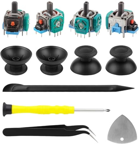 zstg 4 Stück Analoge 3D Joystick für Play Station 5 Kontroller, Hall Effekt Analog Thumbstick Ersatz, Kompatibel mit Spielkonsole Controller, Joystick Reparatur Kit mit Schraubendreher und Werkzeugen