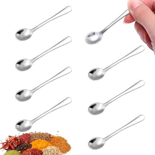 GEEHUA 8 Pcs Mini Tiny Spoons for Spices Jars, 2.95 Inch Stainless Steel Tiny Spoon Small Spoons Teaspoons for Spices Salt Sugar Pepper Honey Coffee Tea Mini Condiment Scoops (Small)