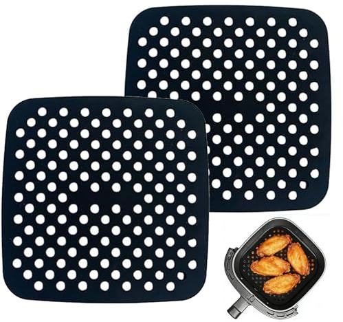 Vauki Tappetini In Silicone Per Friggitrice Ad Aria Calda, 2 Pezzi, 21,5 Cm, Carta Da Forno In Silicone Forata Per Friggitrice Ad Aria Calda (Nero)