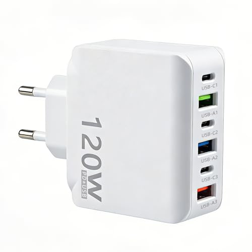 120W Cargador USB C Multiple 6 Puertos Enchufe Cargadors USB-C y USB-A