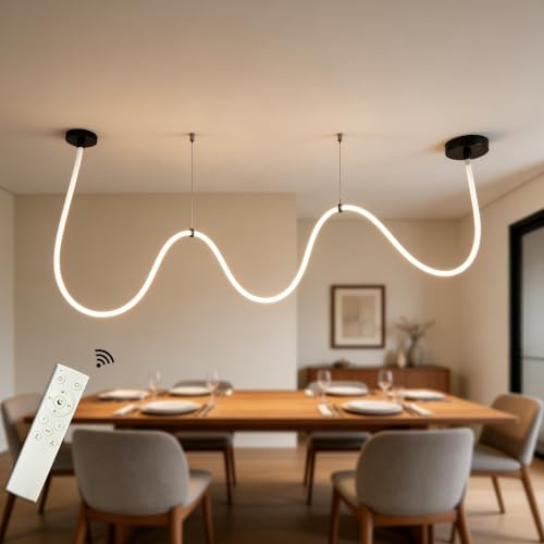 STARRYOL Pendelleuchte LED mit Silikonschlauch und Fernbedienung, 3 Farbtemperaturen 3000 K–6000 K Deckenleuch, 68W, flexibles Design für Schlafzimmer, Wohnzimmer und Gewerberäume