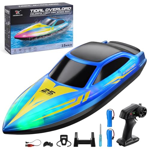 Senprity Ferngesteuertes Boot 15 KM/H Hochgeschwindigkeits RC Boot 26cm | Selbstaufrichtend, 2.4GHz, LED Licht, Wasserdicht für Pool und See, RC Racing Boot mit Wiederaufladbarem Akku