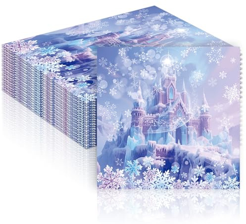 40 Stück Servietten Schneeflocken Schloss,Schneepapierservietten,Frozen Papierservietten Prinzessin Schloss,Winterservietten Blau Geburtstag Deko,Seidenpapier für Geburtstagspartys