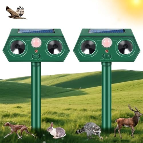 2 Pezzi Repellente per Gatti,Ultrasonico Solare Alimentato Animale Deterrente, Impermeabile,Deterrente per uccelli,Dissuasori per Piccioni,Efficace Contro Gatti, Cani, Uccelli, Martore, Volpi, Ratt