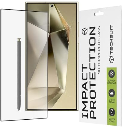 Techsuit Displayschutzfolie für Samsung Galaxy S24 Ultra Gehärtetes Glas mit 9H Härte, Vollständige Abdeckung, Stoßschutz, Oleophobe Beschichtung, Anti Fingerabdruck, Blasenfrei, 111D Full Glue