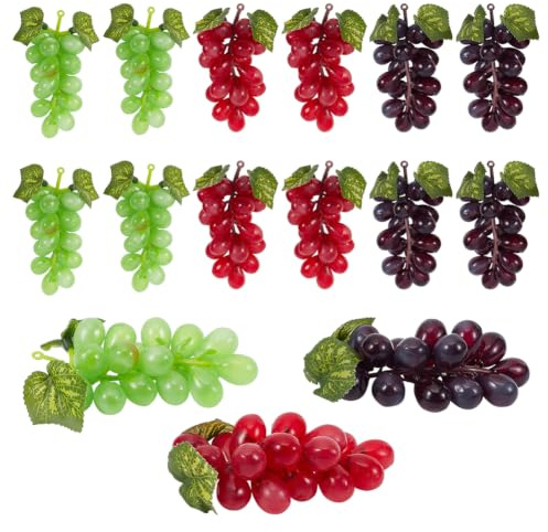 HOBBIESAY 20 Stück 4 Farben Künstliche Trauben Dekoration Falsches Obst Simulation Weintrauben Büschel 4 Büschel Künstliche Früchte Schwarz Lila Rot Grün Frucht Deko Für Hochzeit Außendekoration