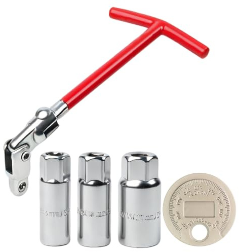 TOPCZY Juego de Llaves de Bujía,3 Tamaños Casquillos 14 mm/16 mm/21 mm,Universal Llave para Bujias con T Cómodo y Calibre para Bujías,para Auto y Moto
