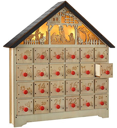 WeRChristmas Krippe Advent Kalender Weihnachten Dekoration, Holz, Mehrfarbig, 36 cm
