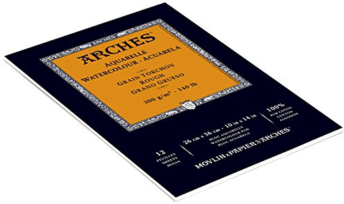 ARCHES 26 x 36 cm 300 GSM Rough Grain Short Side Glued Pad Watercolour Paper - Natural White (Pack of 12 Sheets)