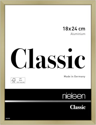 nielsen Bilderrahmen, 18 x 24 cm, Aluminium, Gold matt, Fotorahmen zum Auftstellen und Aufhängen im Hoch- & Querformat, Echtglas, Classic