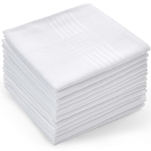 Ohuhu Stofftaschentücher Herren, 13 Stück Stofftaschentücher, Taschentücher Stoff 100% Baumwolle, Maschinenwaschbar Weißes Herrentaschentücher, Taschentücher Herren Geschenk, 40 cm x 40 cm