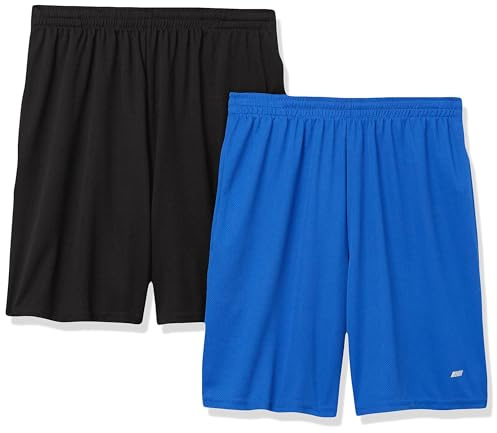 Amazon Essentials Short de Basket de Sport, Coupe Ample, Respirant et Évacue l’Humidité, avec Taille Élastique Homme, Lot de 2, Bleu Royal/Noir, XXL