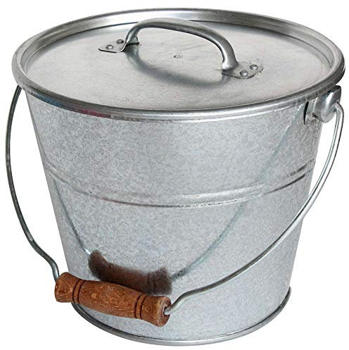 GUILLOUARD Seau avec Couvercle 5 L – Acier Galvanisé Résistant – Multi-Usages : Compost, Cendres, Pellets, Jardin – Anse avec Poignée Bois – Esthétique & Durable – Seau Métal Vintage - 080650