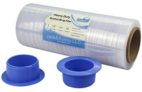 Transparente Folie, 30.5 cmx304.8 m, 80 Gauge, mit 1 Paar Kunststoff-Handschoner, industrielle Stärke, klare Stretchfolie, unregelmäßigen Gegenständen, Paletten