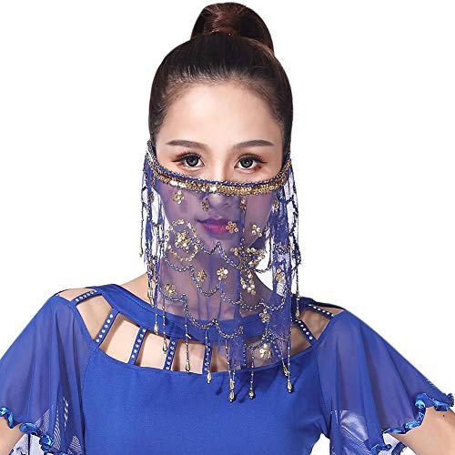 Bullpiano Hankyky Dance Face Veil Damen Bauchtänzerin Pailletten Quasten Gesicht Schleier Kostüm Zubehör