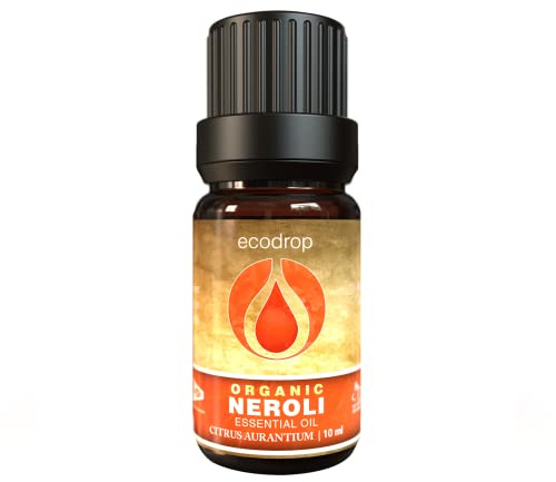 Ecodrop Organic Neroli Essential Oil 10ml | Citrus Aurantium | 100% pure, undiluted Neroli oil. For aromatherapy, diffusers, massage, bath, soap & candle making. Bottled in the UK