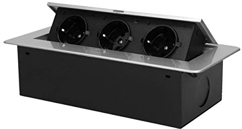 ORNO OR-AE-1336/G(GS) Versenkbare Einbau Steckdosenleiste 3-fach,2500W, Farbe: Silber