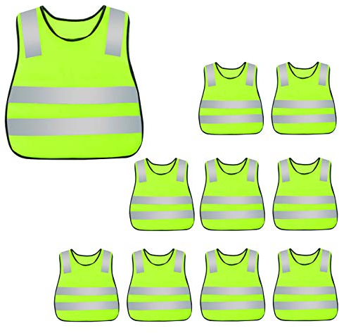 AIEOE 10 Stück Kinder Sicherheitsweste Hohe Sichtbarkeit Reflektierende Westen Warnwesten mit elastischen Bändern für Laufen Radfahren Joggen