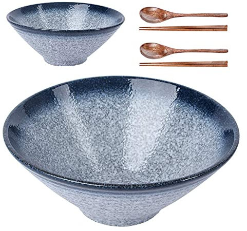 wisspur Set of 2 Large Japanese Blue Ceramic Bowls