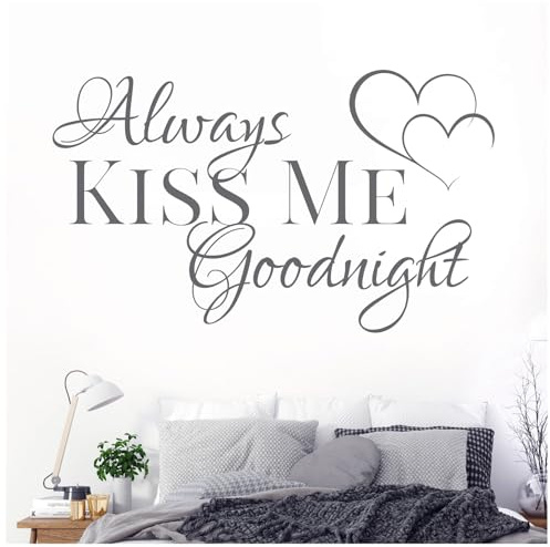Wandtattoo, Vinyl, Aufschrift Always Kiss Me Goodnight, Liebeszitat, groß, Dunkelgrau