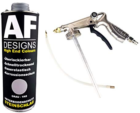Alex Flittner Designs Steinschlagschutz/Unterbodenschutz grau 1kg überlackierbar + Unterbodenschutz Pistole Hohlraumpistole | Rostschutzpistole | Spritzpistole