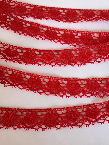 Dentelle Aux Fuseaux Rouge Festonnée À Motif Coeur Hauteur Cm.2 Paquet Mt.10 Art.1249, ROUGE