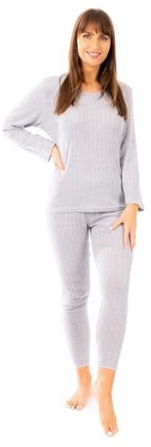 Daisy Dreamer Womens Thermal Sets Long Sleeve Top & Pants Ladies Warm Winter Baselayer Tops Trouser Set, Marl Grey UK 18-20