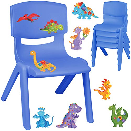 alles-meine.de GmbH Kinderstuhl/Stuhl - Motivwahl - blau + Sticker - Dinosaurier & Dino - Plastik - bis 100 kg belastbar/kippsicher - für INNEN & AUßEN - 0-99 Jahre - stape..