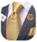 Dubulle Herren-Krawatte und Reversnadel, Paisleymuster, gestreift, Blumenmuster, Krawatte für Herren, Einstecktuch, Manschettenknöpfe, Hochzeit, Party, Ein solides Gold, Medium
