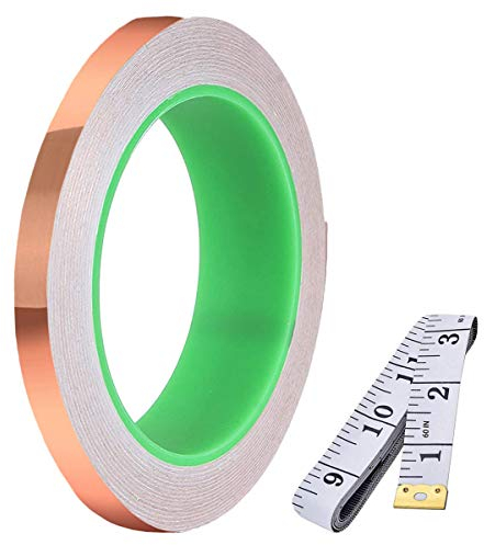 Youmile Double-Sided Conductive Copper Foil Tape (5mm/0.2inch x 30m/98ft) 0.05mm Thickness for Guitar,Electrical Repairs,Soldering with 1.5m/16ft Measuring Tape