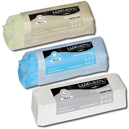 Lux Metal 3 Polierpaste 700 g (A-B-C) Fein Mittel grob Schleifpaste Für spiegelnden Glanz Auf Edelstahl, Aluminium Eisen Messing Chrom Holz Marmor und Weitere Metall Perfekt Zum Polieren von Messern