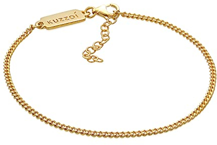 Kuzzoi Herren Silber Armband mit Panzer Glieder (2 mm) für den Mann, Panzerarmband aus 925 Sterling Silber vergoldet, Männerarmband mit Karabiner, Goldenes Armband für Herren Länge 19 + 5 cm