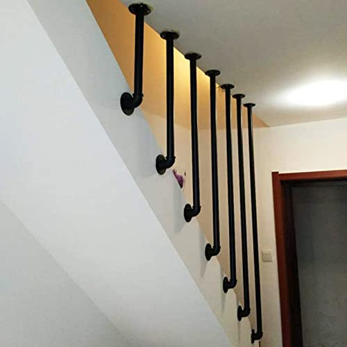 Handlauf-Hardware-Geländer,runde galvanisierte Rohr-Balkon-Zaun-Geländer für Innen- Außenbereich,L-förmige Sicherheits-rutschfeste Hand-Eisenbahn-Guardrail für ältere Kinder -Black Metal-Schmiedeeisen