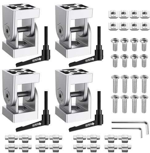 JiGiU 4PCS 3030 Pivot Joint Connector Aluminium Profile Extrusion Corner Connector Nut 8 Flexible Hinge 180° Rotation Zinc Alloy with Clamping Lever and Accessories for 3030 EU Standard-Silver