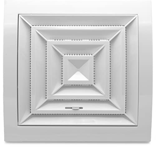 H&C VENT Lüftungsgitter eckig 150x150mm mit Insektenschutz & Mit Schieber (Ø 100mm, weiß) - Kunststoff Wetterschutzgitter Dunstabzug Abdeckung außen - Belüftungsgitter Abzug, Garage, Kühlschrank