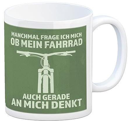 speecheese Manchmal frage ich mich ob mein Fahrrad auch gerade an mich denkt Kaffeebecher witzige Kaffeetasse für Fahrradfahrer die ständig an ihr Fahrrad denken mit Mountainbike Motiv