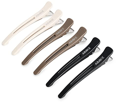 AIMIKE Haarklammern Friseur, Haarclips zum Stylen und Schneiden, Abteilklammern Friseur mit Silikonband, No-Trace Haarklammern für Dickes & Dünnes Haar – Professionelle Salon Haarnadeln 6 Stück