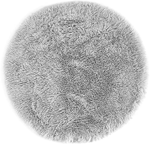 andiamo Kunstfell Teppich Alpa gemütlicher hochfloor Fellteppich 35 mm Florhöhe weich und flauschig silber 80 cm rund