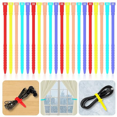 Fascette in silicone riutilizzabili con cerniera, 20 fascette per cavi in gomma per la gestione dei fili, verde, arancione)